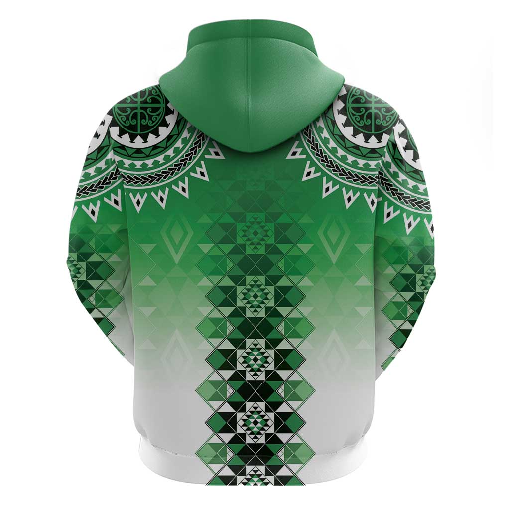 New Zealand Hoodie Poutama Mix Green Taniko Inspired Art LT05