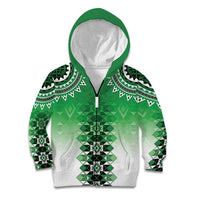 New Zealand Kid Hoodie Poutama Mix Green Taniko Inspired Art LT05