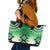 New Zealand Leather Tote Bag Poutama Mix Green Taniko Inspired Art LT05