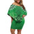 New Zealand Off Shoulder Short Dress Poutama Mix Green Taniko Inspired Art LT05