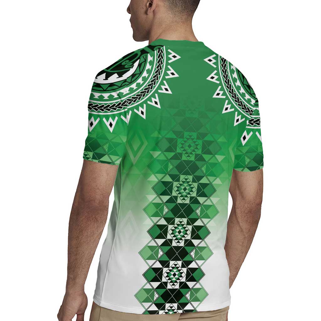 New Zealand Rugby Jersey Poutama Mix Green Taniko Inspired Art LT05