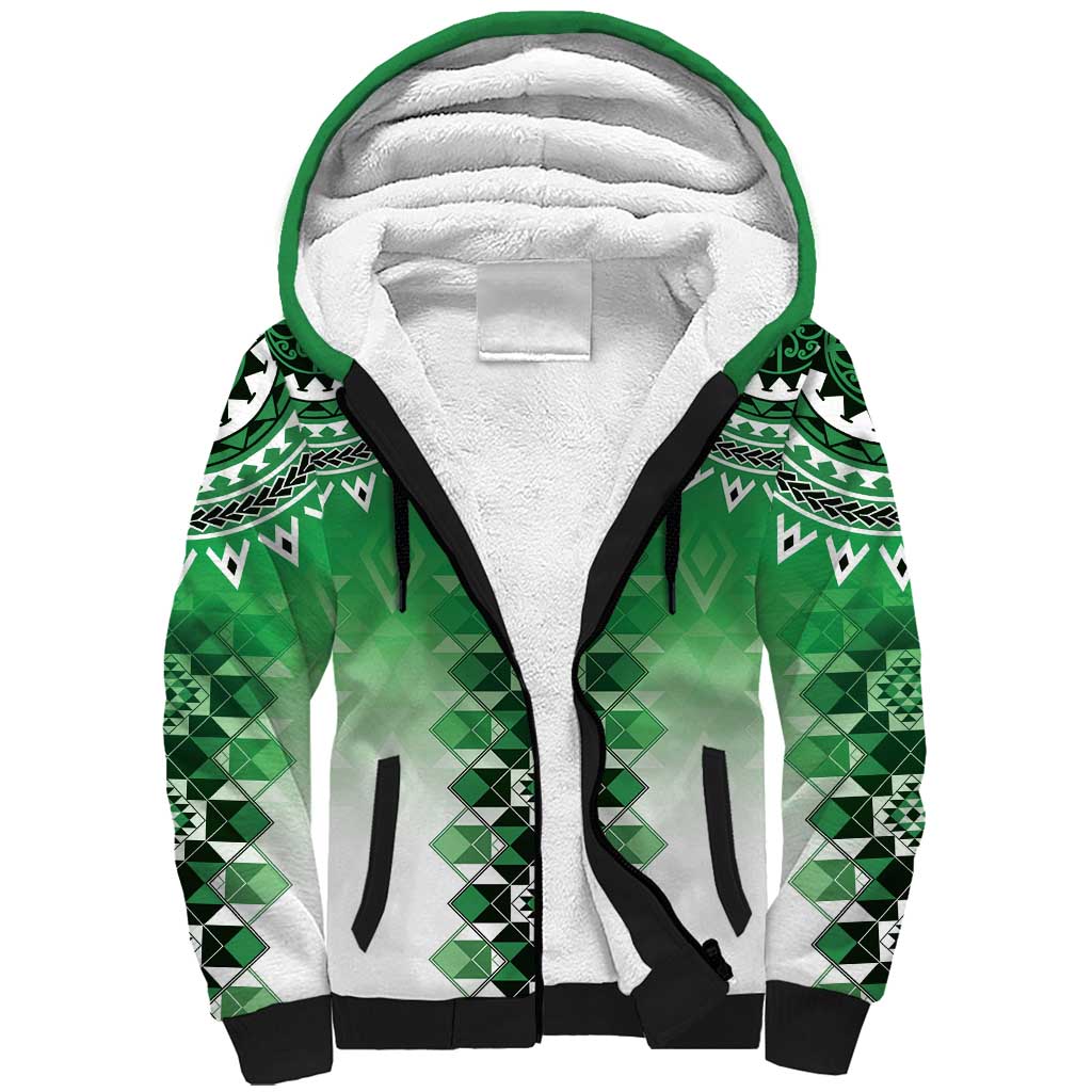 New Zealand Sherpa Hoodie Poutama Mix Green Taniko Inspired Art LT05