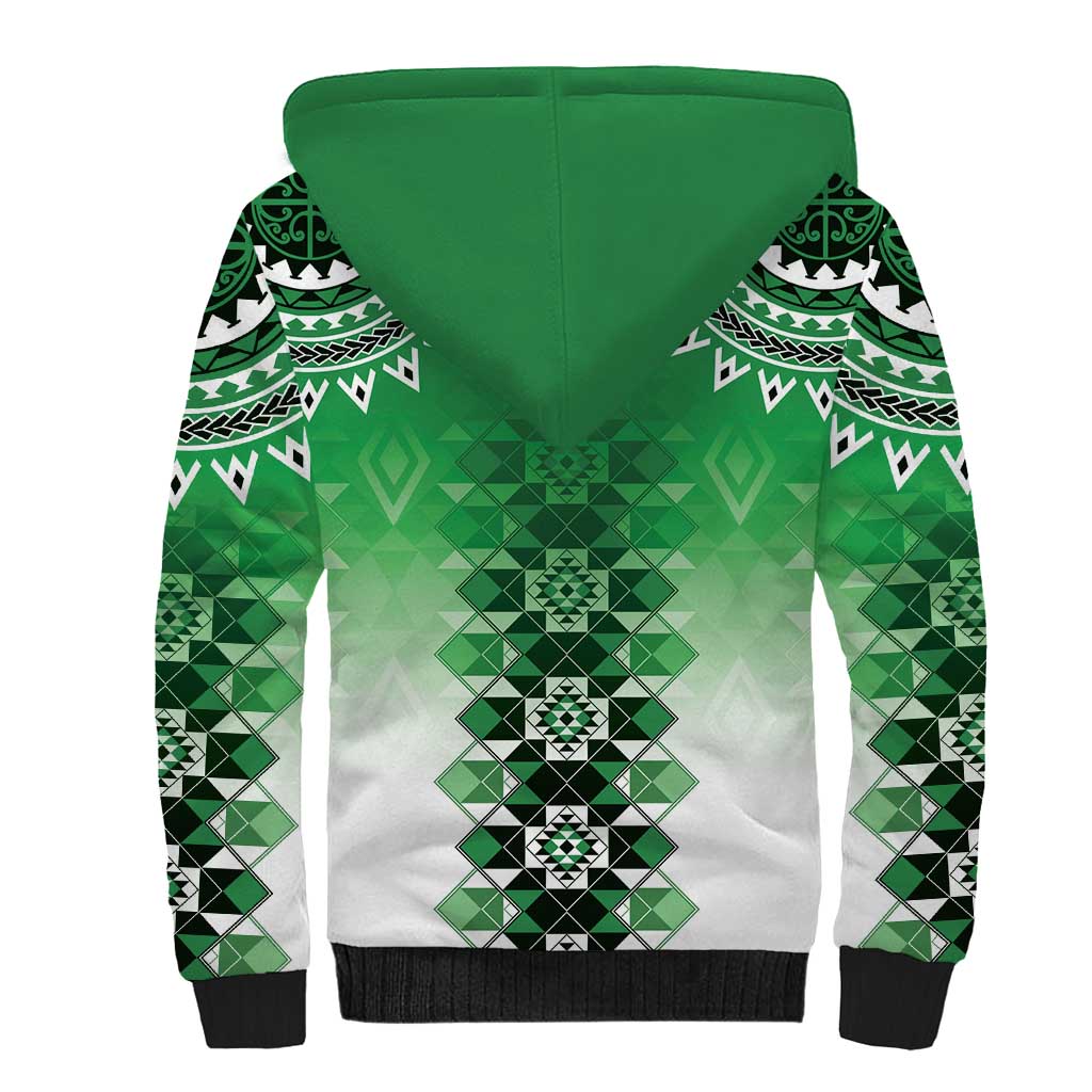 New Zealand Sherpa Hoodie Poutama Mix Green Taniko Inspired Art LT05