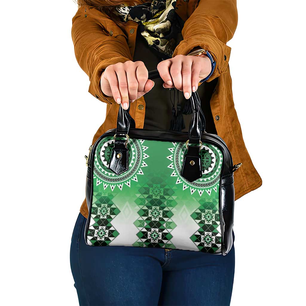 New Zealand Shoulder Handbag Poutama Mix Green Taniko Inspired Art LT05