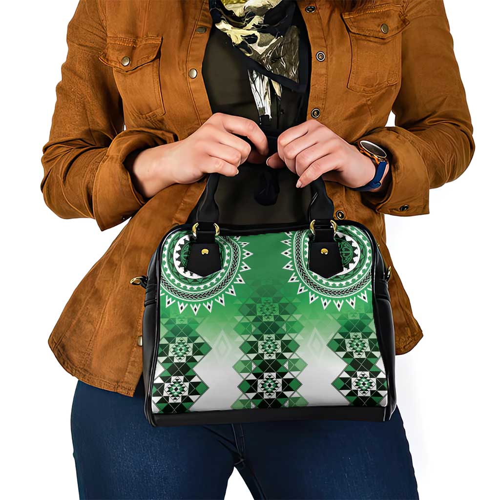 New Zealand Shoulder Handbag Poutama Mix Green Taniko Inspired Art LT05