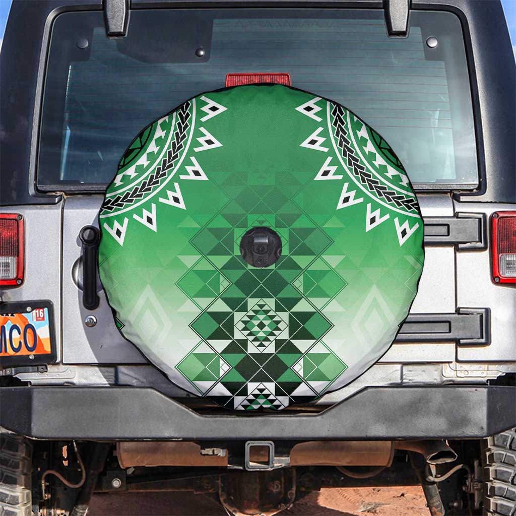 New Zealand Spare Tire Cover Poutama Mix Green Taniko Inspired Art LT05