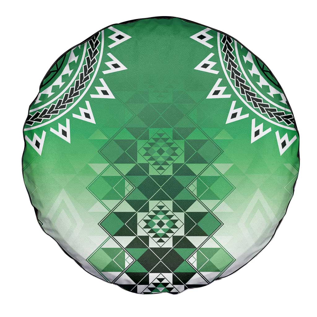 New Zealand Spare Tire Cover Poutama Mix Green Taniko Inspired Art LT05