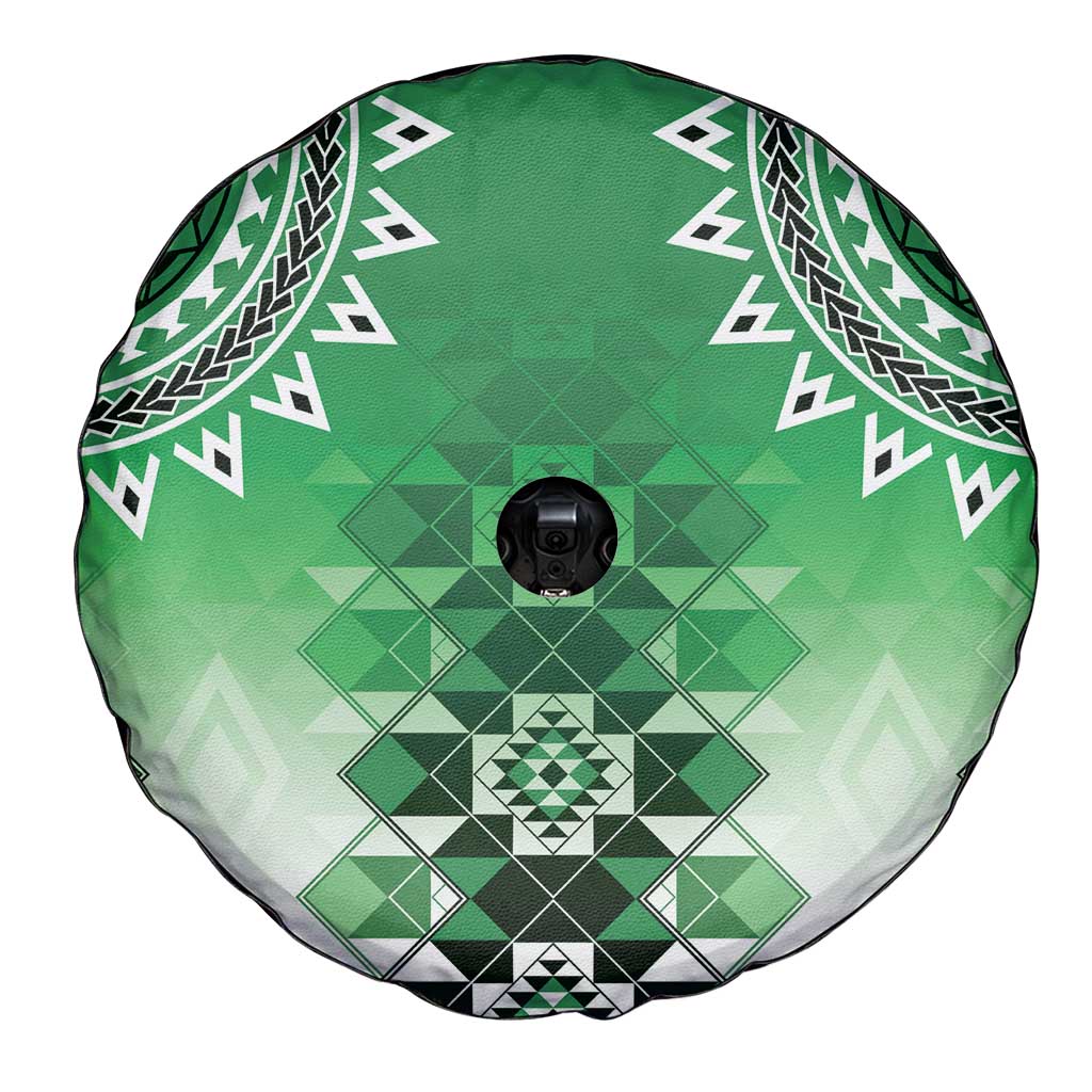 New Zealand Spare Tire Cover Poutama Mix Green Taniko Inspired Art LT05