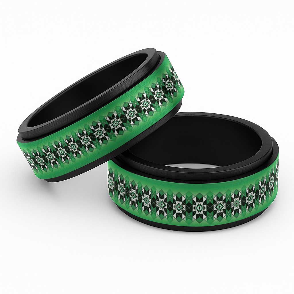 New Zealand Spinner Ring Poutama Mix Green Taniko Inspired Art - Polynesian Pride