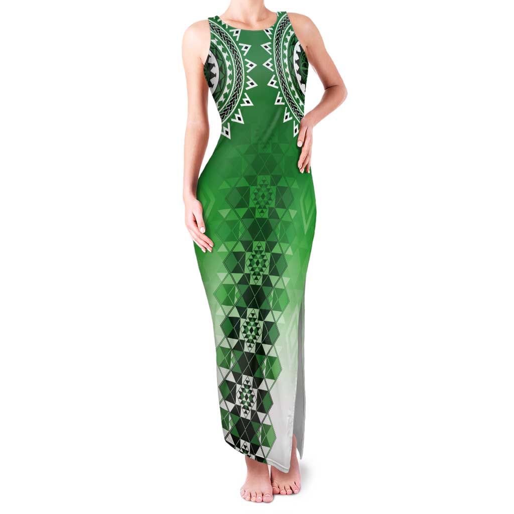 New Zealand Tank Maxi Dress Poutama Mix Green Taniko Inspired Art LT05