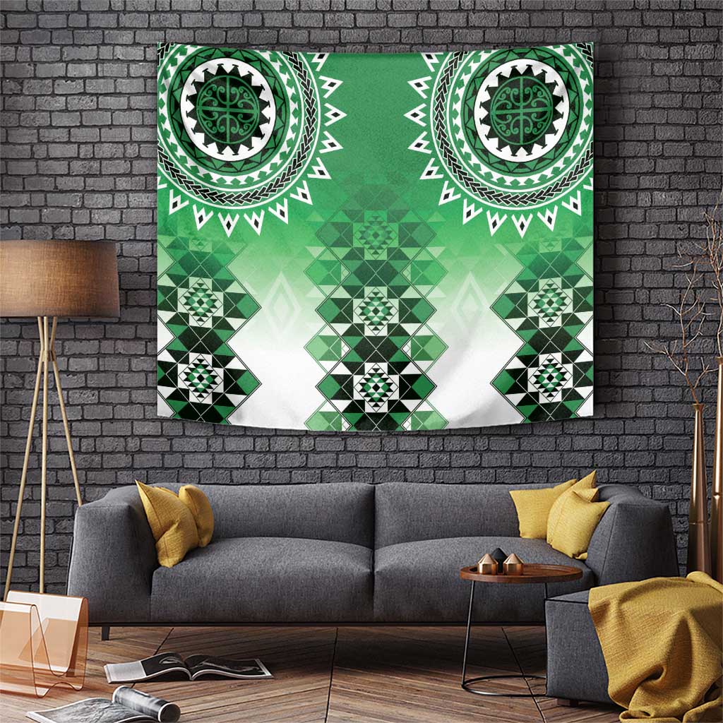 New Zealand Tapestry Poutama Mix Green Taniko Inspired Art LT05