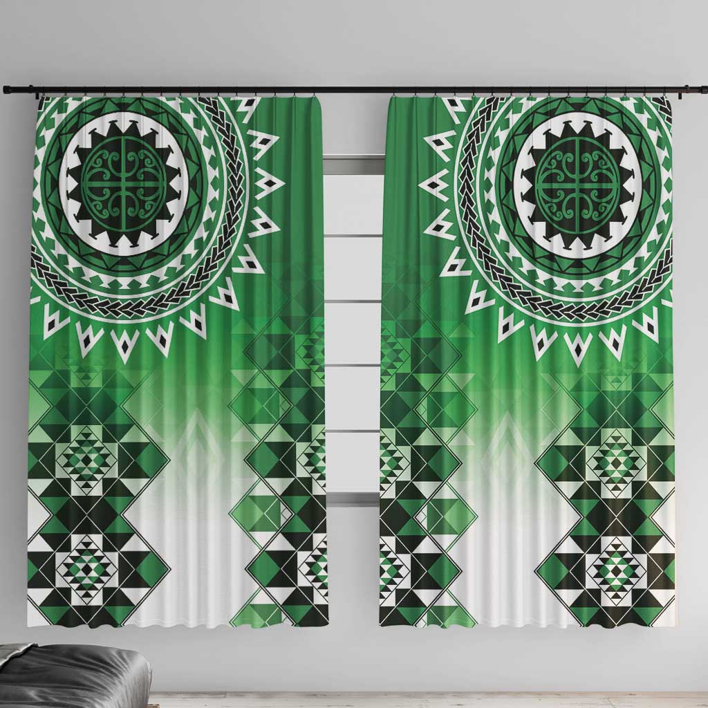 New Zealand Window Curtain Poutama Mix Green Taniko Inspired Art LT05