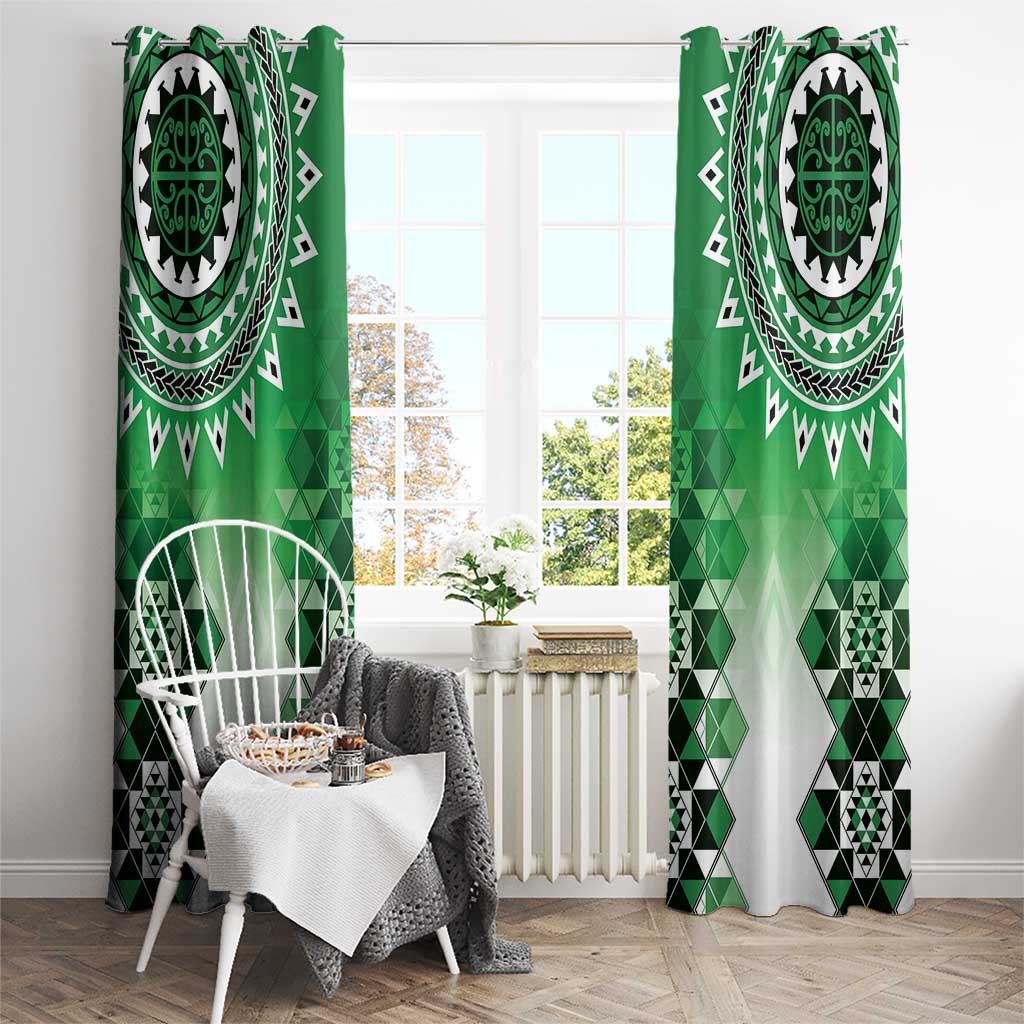 New Zealand Window Curtain Poutama Mix Green Taniko Inspired Art LT05