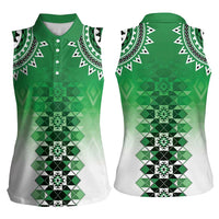 New Zealand Women Sleeveless Polo Shirt Poutama Mix Green Taniko Inspired Art LT05 - Polynesian Pride