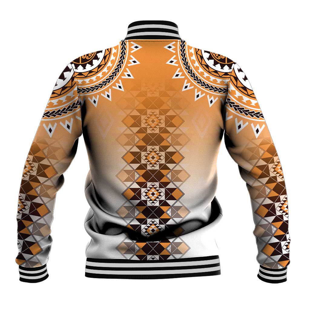 New Zealand Baseball Jacket Poutama Mix Orange Taniko Inspired Art LT05
