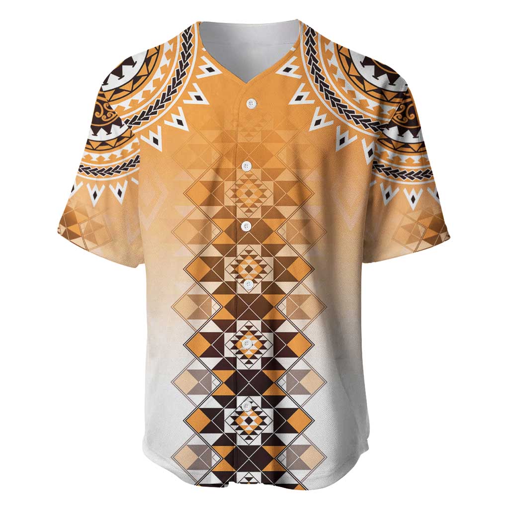 New Zealand Baseball Jersey Poutama Mix Orange Taniko Inspired Art LT05