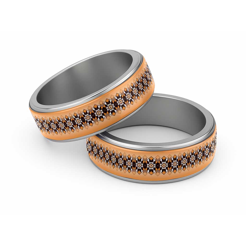 New Zealand Classic Ring Poutama Mix Orange Taniko Inspired Art - Polynesian Pride