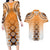 New Zealand Couples Matching Long Sleeve Bodycon Dress and Hawaiian Shirt Poutama Mix Orange Taniko Inspired Art LT05