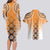 New Zealand Couples Matching Long Sleeve Bodycon Dress and Hawaiian Shirt Poutama Mix Orange Taniko Inspired Art LT05