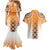 New Zealand Couples Matching Mermaid Dress and Hawaiian Shirt Poutama Mix Orange Taniko Inspired Art LT05