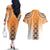 New Zealand Couples Matching Off The Shoulder Long Sleeve Dress and Hawaiian Shirt Poutama Mix Orange Taniko Inspired Art LT05