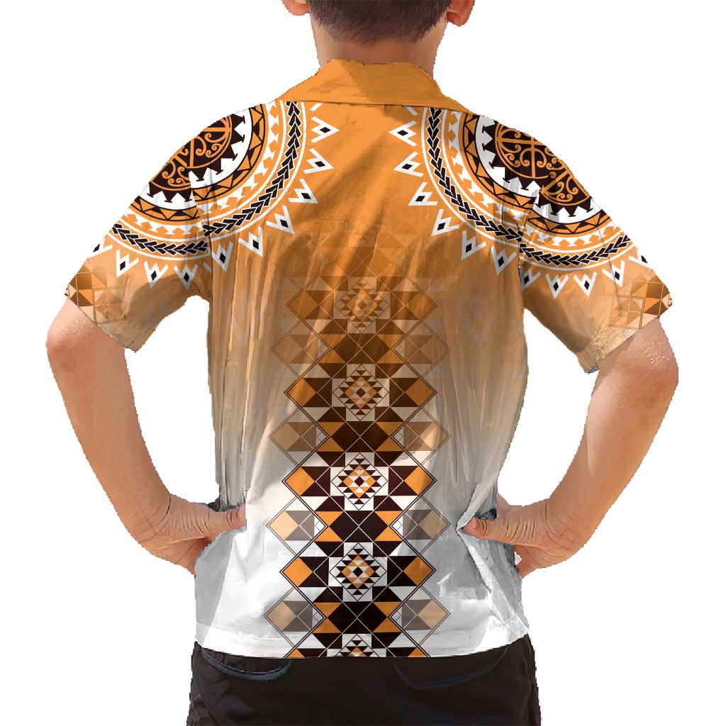 New Zealand Family Matching Long Sleeve Bodycon Dress and Hawaiian Shirt Poutama Mix Orange Taniko Inspired Art LT05