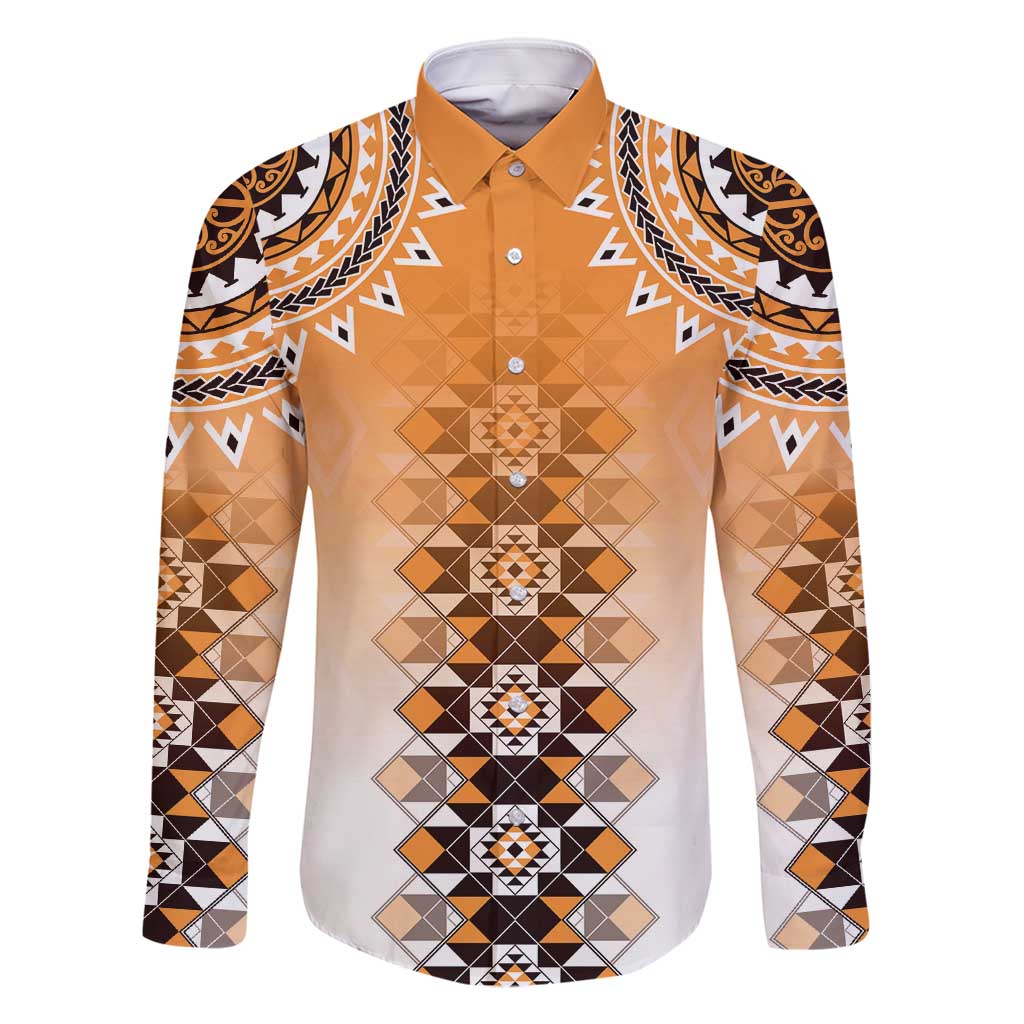 New Zealand Family Matching Tank Maxi Dress and Hawaiian Shirt Poutama Mix Orange Taniko Inspired Art LT05