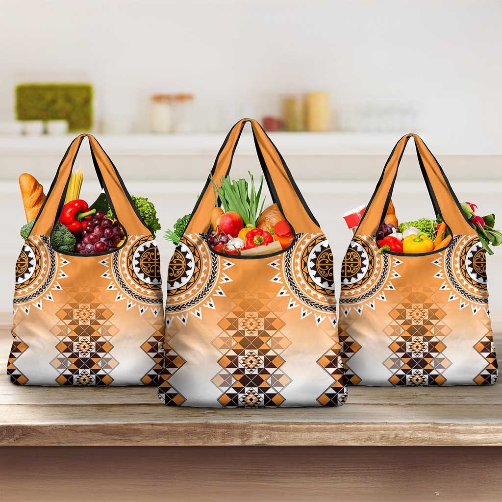 New Zealand Grocery Bag Poutama Mix Orange Taniko Inspired Art