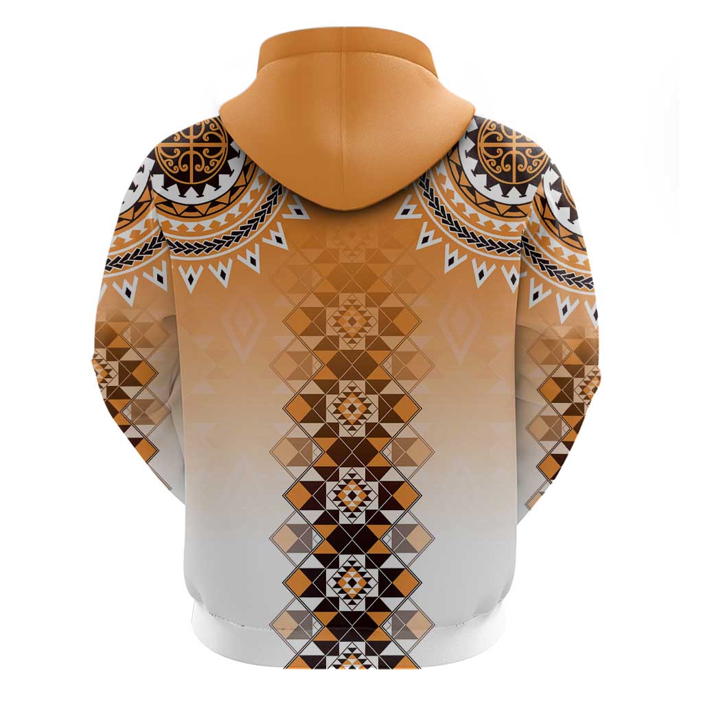 New Zealand Hoodie Poutama Mix Orange Taniko Inspired Art LT05