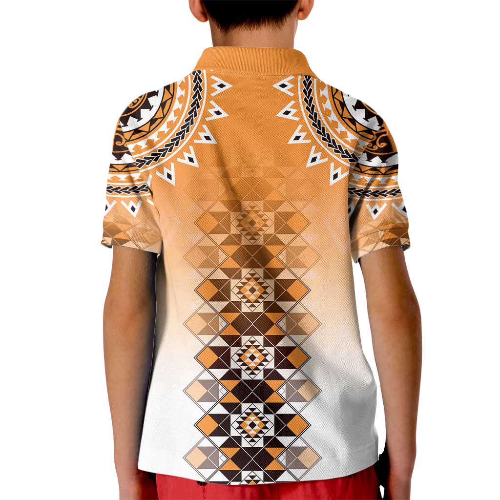New Zealand Kid Polo Shirt Poutama Mix Orange Taniko Inspired Art LT05