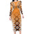 New Zealand Long Sleeve Bodycon Dress Poutama Mix Orange Taniko Inspired Art LT05