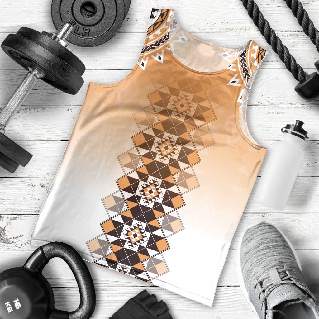 New Zealand Men Tank Top Poutama Mix Orange Taniko Inspired Art LT05