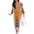 New Zealand Off The Shoulder Long Sleeve Dress Poutama Mix Orange Taniko Inspired Art LT05