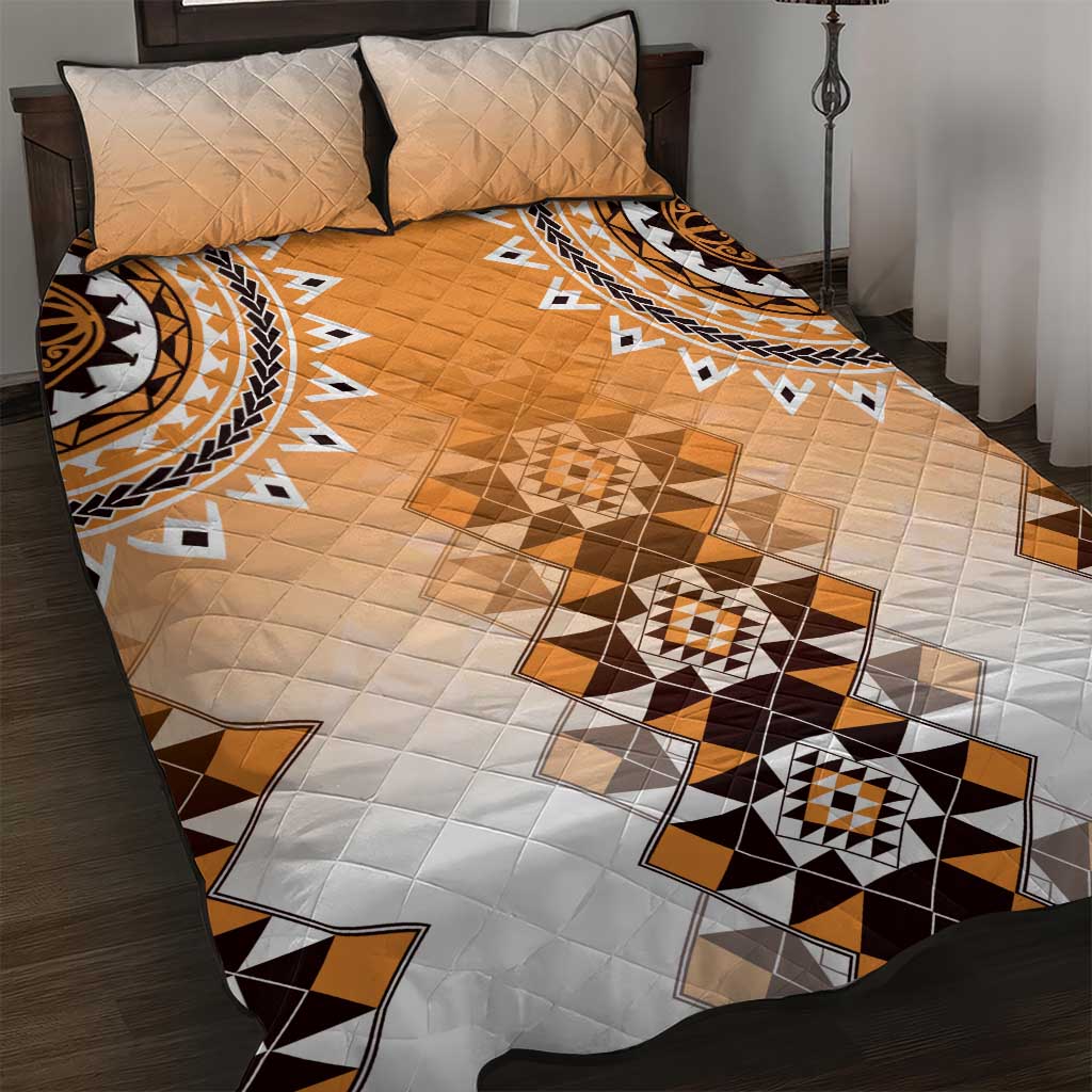 New Zealand Quilt Bed Set Poutama Mix Orange Taniko Inspired Art LT05