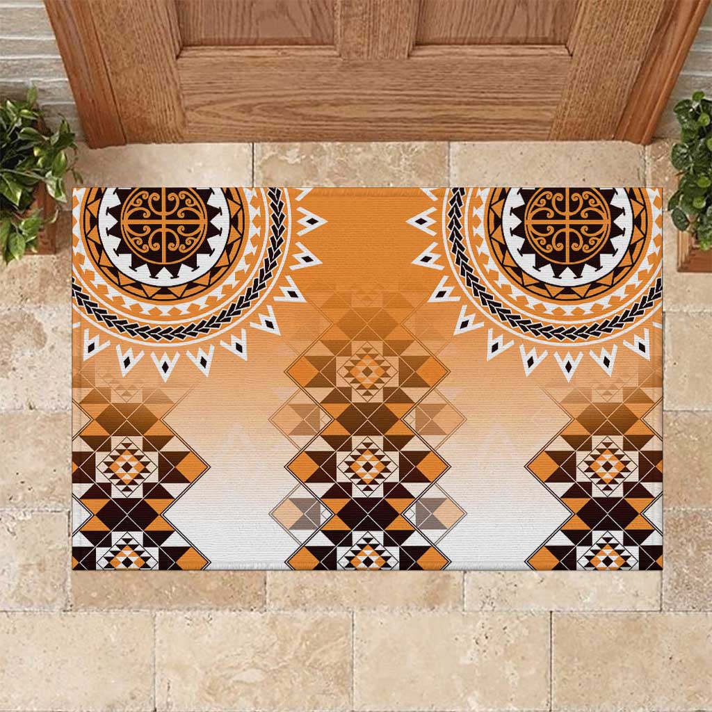 New Zealand Rubber Doormat Poutama Mix Orange Taniko Inspired Art LT05