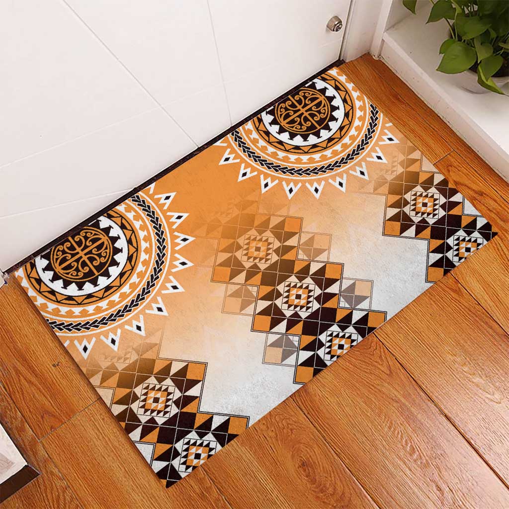 New Zealand Rubber Doormat Poutama Mix Orange Taniko Inspired Art LT05