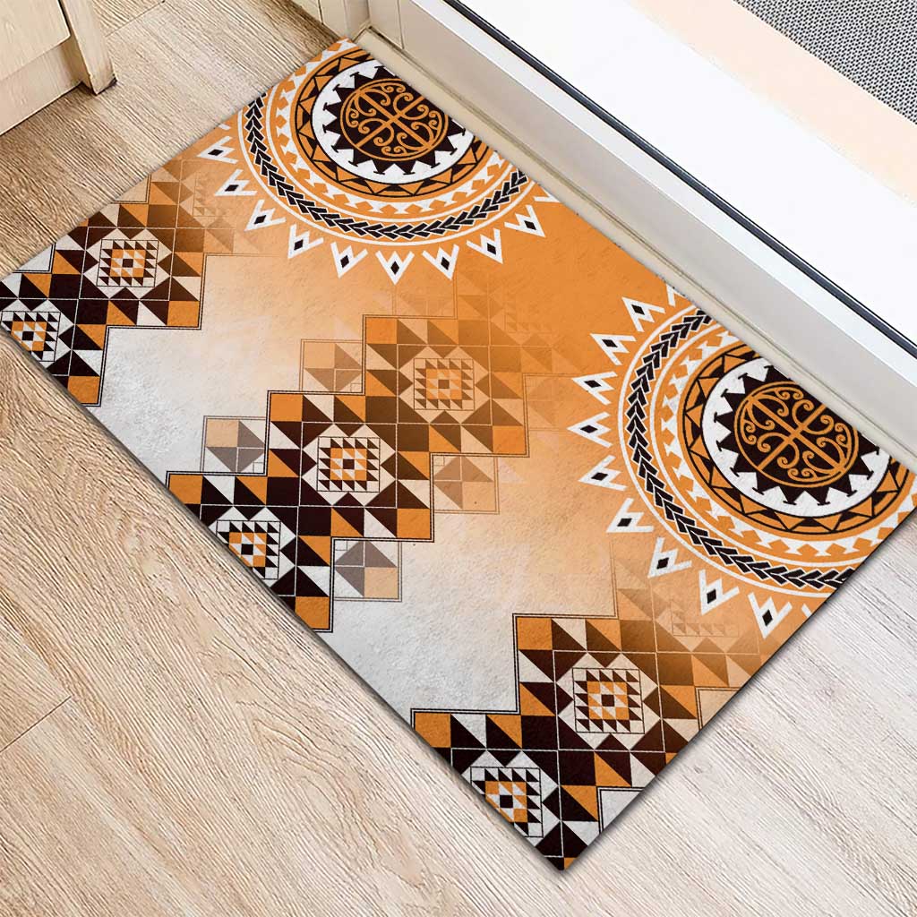New Zealand Rubber Doormat Poutama Mix Orange Taniko Inspired Art LT05