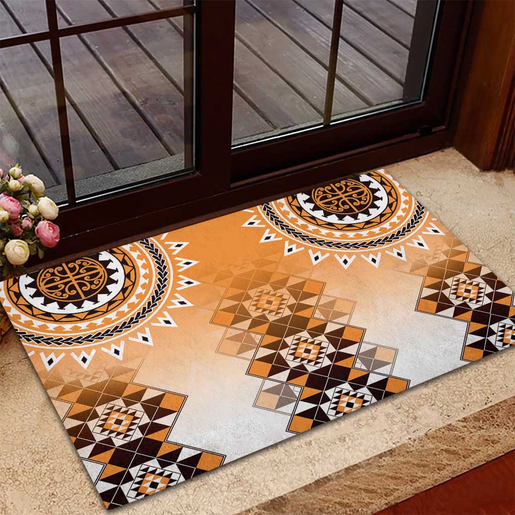 New Zealand Rubber Doormat Poutama Mix Orange Taniko Inspired Art LT05