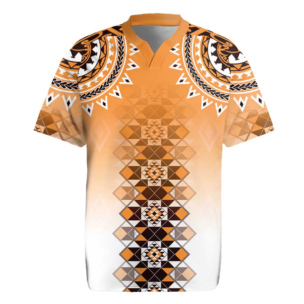 New Zealand Rugby Jersey Poutama Mix Orange Taniko Inspired Art LT05