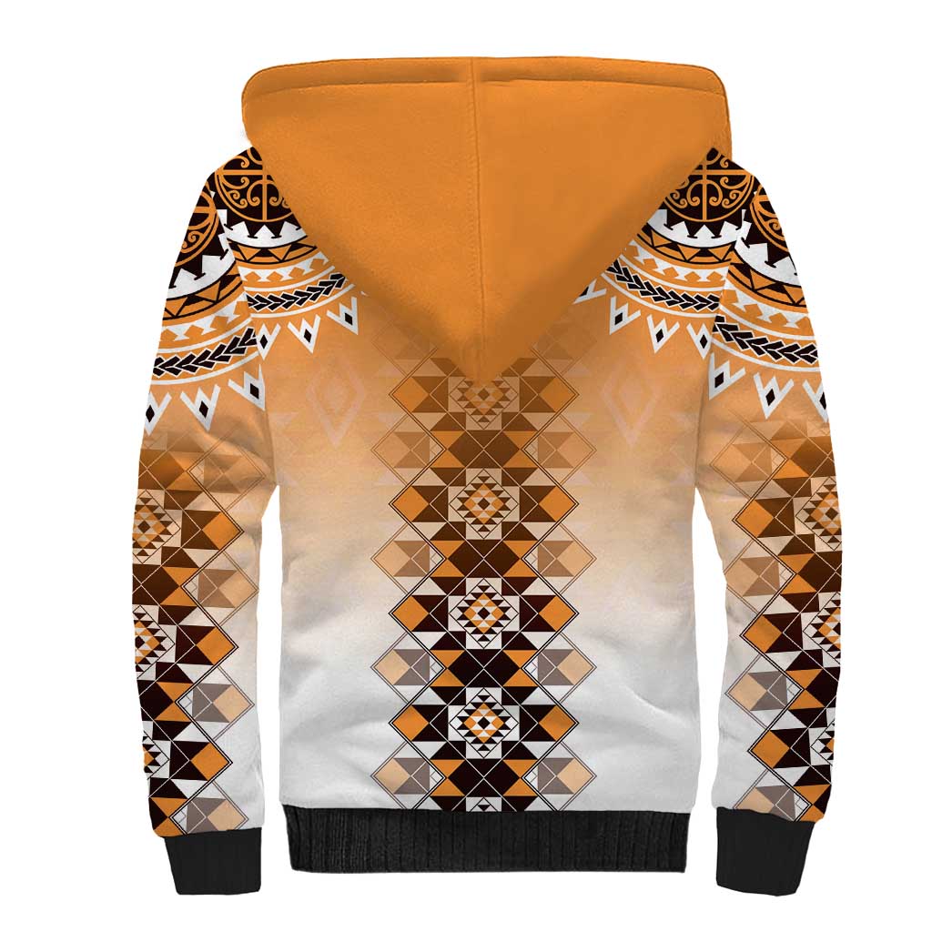 New Zealand Sherpa Hoodie Poutama Mix Orange Taniko Inspired Art LT05