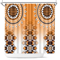 New Zealand Shower Curtain Poutama Mix Orange Taniko Inspired Art LT05