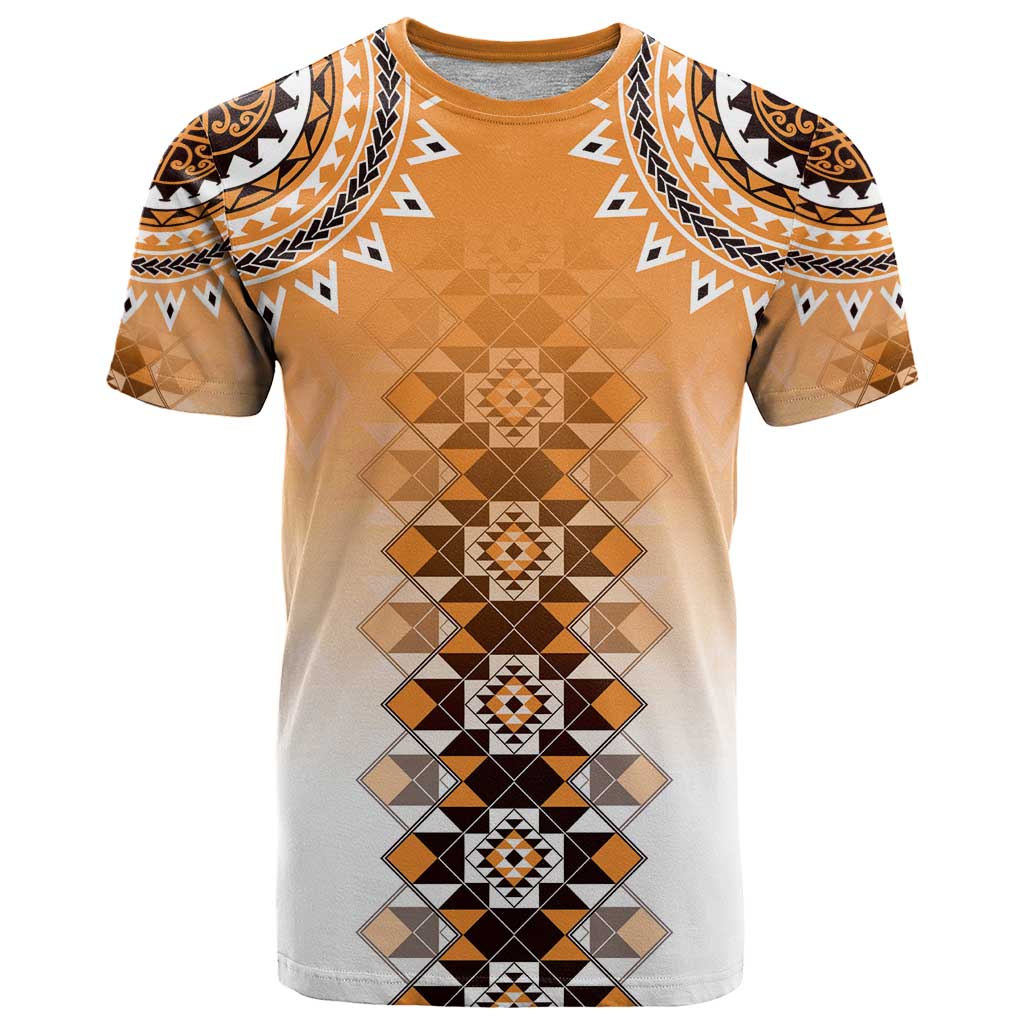 New Zealand T Shirt Poutama Mix Orange Taniko Inspired Art LT05