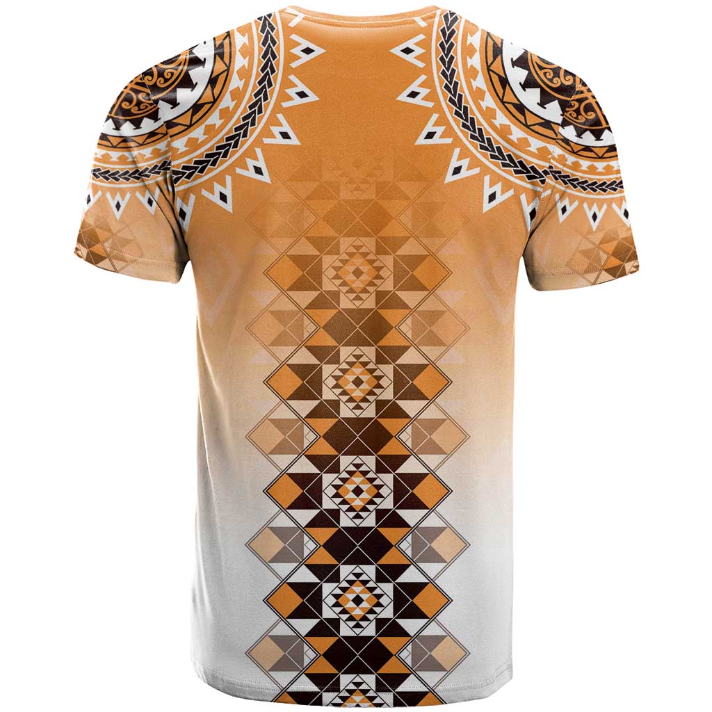 New Zealand T Shirt Poutama Mix Orange Taniko Inspired Art LT05