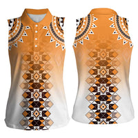 New Zealand Women Sleeveless Polo Shirt Poutama Mix Orange Taniko Inspired Art LT05 - Polynesian Pride