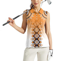 New Zealand Women Sleeveless Polo Shirt Poutama Mix Orange Taniko Inspired Art LT05 - Polynesian Pride