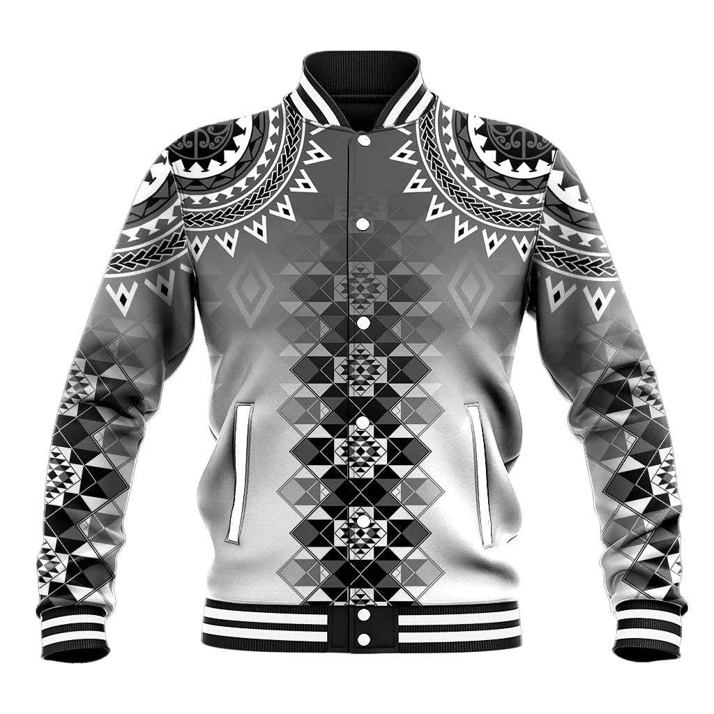 New Zealand Baseball Jacket Poutama Mix Gray Taniko Inspired Art LT05