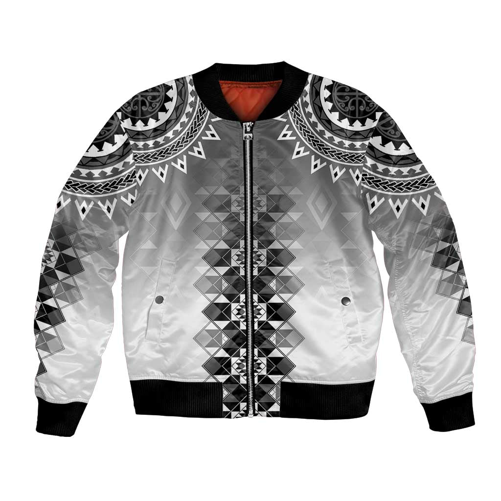 New Zealand Bomber Jacket Poutama Mix Gray Taniko Inspired Art LT05