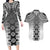 New Zealand Couples Matching Long Sleeve Bodycon Dress and Hawaiian Shirt Poutama Mix Gray Taniko Inspired Art LT05