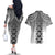 New Zealand Couples Matching Off The Shoulder Long Sleeve Dress and Hawaiian Shirt Poutama Mix Gray Taniko Inspired Art LT05