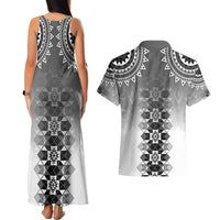 New Zealand Couples Matching Tank Maxi Dress and Hawaiian Shirt Poutama Mix Gray Taniko Inspired Art LT05
